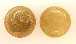 VICTORIA, TWO HALF-SOVEREIGNS, 1859 (F), 3.83g; and 1877, Young Head (VF), 3.96g (2) Provenance: