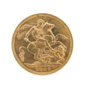 EDWARD VII GOLD SOVEREIGN, 1909, 7.9g Provenance: private collection Swansea. Comments: VF