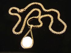 9CT GOLD OPAL PENDANT NECKLACE, cabochon opal approx. 18 x 15mms, in an openwork tear-shaped