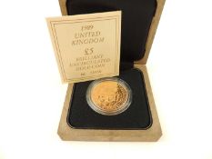 ELIZABETH II UK £5 GOLD COIN, 1989 (Brilliant Uncirculated), limited edition (436/10000), 39.94g,