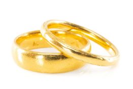 TWO 22CT GOLD WEDDING BANDS, 11.2g gross (2) Provenance: deceased estate Carmarthenshire Comments: