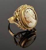 CAMEO RING set in yellow gold, marked '750', size O, approx. 7.2g (gross) Provenance: private