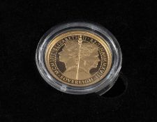 ELIZABETH II SAPPHIRE CORONATION JUBILEE GOLD PROOF SOVEREIGN, Tristan da Cunha 2018, double effigy,