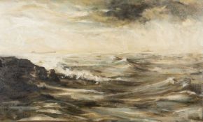 ‡ VALERIE GANZ oil on canvas - squally sea with two ships on the horizon, signed and dated '76, 60 x