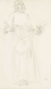 ‡ AUGUSTUS JOHN RA pencil - entitled verso, 'Study for Edith Lees with Lute' on Martin Tinney