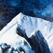‡ GWYN ROBERTS large oil on canvas - entitled verso 'Crib Goch A'r Wyddfa - Gaeaf / Crib Goch and