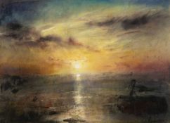‡ WILLIAM SELWYN mixed media - entitled verso 'Sunset Over Caernarfon' on Oriel Tegfryn Gallery