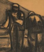 ‡ WILL ROBERTS charcoal on paper - two figures, possibly farmers, signed, 37 x 32cms Provenance: