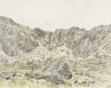 ‡ SIR KYFFIN WILLIAMS RA watercolour and pencil - Eryri (Snowdonia) landscape at Devil's Kitchen,
