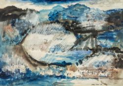 ‡ LESLIE MOORE watercolour and ink - entitled verso, 'Landscape at Dinas Powys', signed and dated '