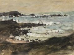 ‡ WILLIAM SELWYN mixed media - entitled verso, 'Seascape, Islay' on Thackeray Gallery label, signed,