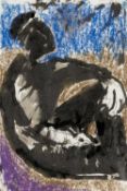 ‡ JOSEF HERMAN ink wash and pastel - seated figure, 20 x 14cms Provenance: private collection