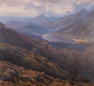 ‡ DAVID WOODFORD oil on canvas - entitled verso, 'Gwynant', signed verso, dated 1999, 83 x 90cms