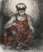 ‡ VALERIE GANZ mixed media - entitled verso, 'Tomos at the Coalface, Tower Colliery', signed, 33 x