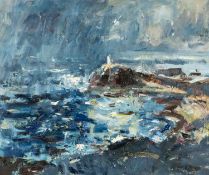 ‡ GARETH PARRY oil on canvas - entitled verso 'Llygedyn o Haul Llanddwyn, Ynys Môn' / 'Flash of