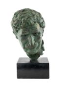 ‡ JONAH JONES bronze - portrait bust of John Cowper Powys (1872-1963) on a square wooden base, circa