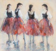 ‡ VALERIE GANZ mixed media - four standing female dancers, signed, 33 x 37cms Provenance: deceased