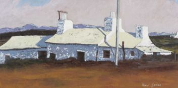 ‡ HUW JONES oil on board - entitled verso, 'Cromlech', signed, 30 x 59cms Provenance: private