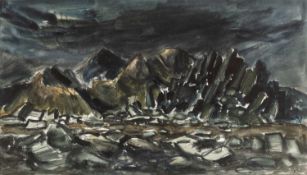 ‡ SIR KYFFIN WILLIAMS RA unusually large watercolour - entitled verso, 'Castell y Gwynt, Glyder