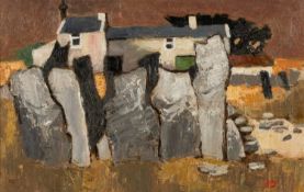 ‡ ROBERT DAWSON oil on board - entitled verso, 'Slate Fence', signed with initials, 19 x 30cms