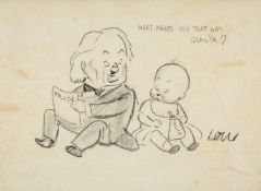 ‡ SIR DAVID LOW (New Zealand. 1891-1963) black crayon on paper - rare original caricature portrait