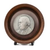 RT HON DAVID LLOYD GEORGE silvered pewter medallion with raised profile and title, 5cms diam