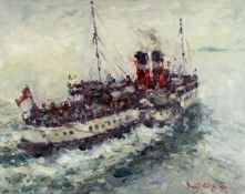 ‡ DAVID GRIFFITHS oil on board - entitled verso 'The Waverley Leaving Penarth', signed, 39 x 50cms