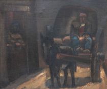 ‡ JOSEF HERMAN oil on canvas - figure with horse and cart, 54 x 65cms Provenance: private collection