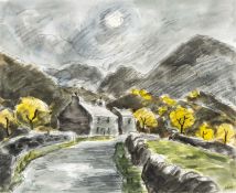 ‡ SIR KYFFIN WILLIAMS RA fine mixed media - entitled verso, 'Road, Waunfawr', signed with