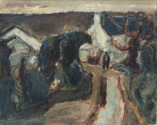 ‡ WILL ROBERTS oil on canvas - entitled verso 'Farm with Figure' on Attic Gallery label, signed