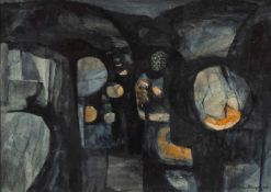 ‡ JOHN ELWYN gouache - entitled verso 'Hir Nos Hâf' 1', on Howard Roberts Gallery label, signed