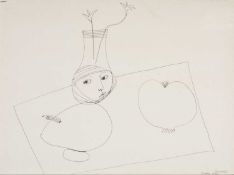 ‡ BRENDA CHAMBERLAIN ink on paper - ink drawing with fruit and a vase, signed and dated 1970, 41 x
