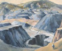 ‡ GARETH PARRY oil on board - entitled verso 'Painting the Slate Tips, Gwynedd' / 'Peintio'r