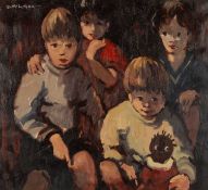 ‡ DONALD McINTYRE oil on canvas - portrait of four children, signed, 54 x 59cms Provenance: