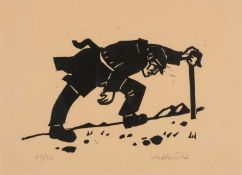 ‡ SIR KYFFIN WILLIAMS RA limited edition (25/50) linocut - farmer struggling up a hill, fully signed