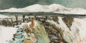 ‡ GWILYM PRICHARD oil on canvas - entitled verso 'Lleiniog' on Heal's Gallery London label,