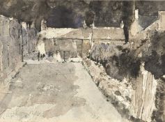 ‡ JOHN KNAPP-FISHER watercolour - entitled verso, 'Back Street, Lower Fishguard' on Martin Tinney