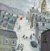 ‡ NICK HOLLY oil on board - entitled verso 'St Thomas, Swansea', signed, 17 x 17cms Provenance: