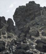‡ SIR KYFFIN WILLIAMS RA oil on canvas - 'Farmer Below the Ridge', signed with initials bottom