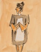 ‡ MIKE JONES crayon & wash - 'The Waitress', signed verso, Attic Gallery label, 20 x 25cms
