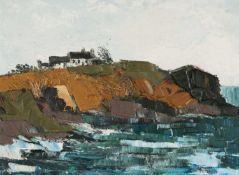 ‡ GWILYM PRICHARD oil on canvas - entitled verso, 'Sea & Farm, Pembs', signed, 29 x 39cms