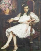 CHRISTOPHER WILLIAMS RBA fine and large oil on canvas - untitled portrait of a ten year old girl sat