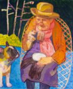 ‡ MEIRION GINSBERG oil on canvas - lady with dog, signed and dated 2016, on Martin Tinney Gallery