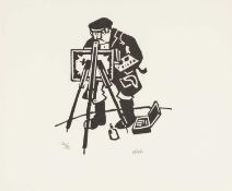 ‡ SIR KYFFIN WILLIAMS RA limited edition (52/85) linocut - self-portrait, signed with initials and