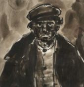 ‡ SIR KYFFIN WILLIAMS RA ink and wash - portrait of farmer, inscribed verso 'Hugh Rowlands',