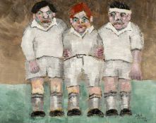 ‡ JACK JONES oil on board – entitled verso ‘Front Row’ on Martin Tinney Gallery label, signed and