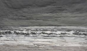 ‡ SIR KYFFIN WILLIAMS RA large oil on canvas - rough seas with distant land, probably Trearddur,