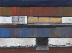 ‡ OGWYN DAVIES acrylic - entitled verso, 'Adeiladau Fferm - Dwy Rhes / Farm Buildings, Two Rows',