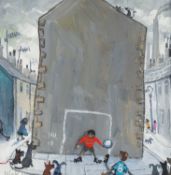 ‡ NICK HOLLY oil on card - entitled, 'The Goalkeeper', signed, 21 x 21cms Provenance: private