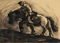 ‡ SIR KYFFIN WILLIAMS RA (1918-2006) inkwash - entitled verso 'Farmer on Welsh Cob', on Howard